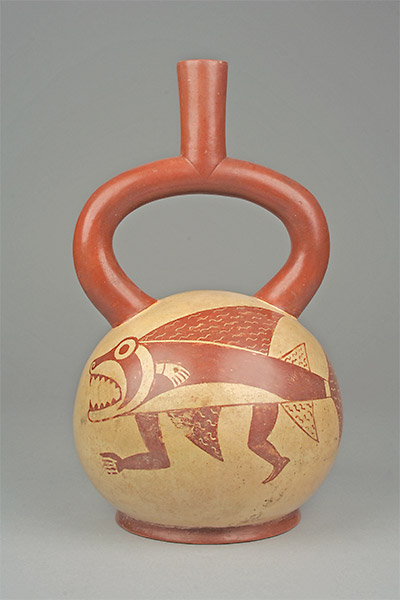 1st - 6th Century Peruvian Stirrup Spout Bottle.